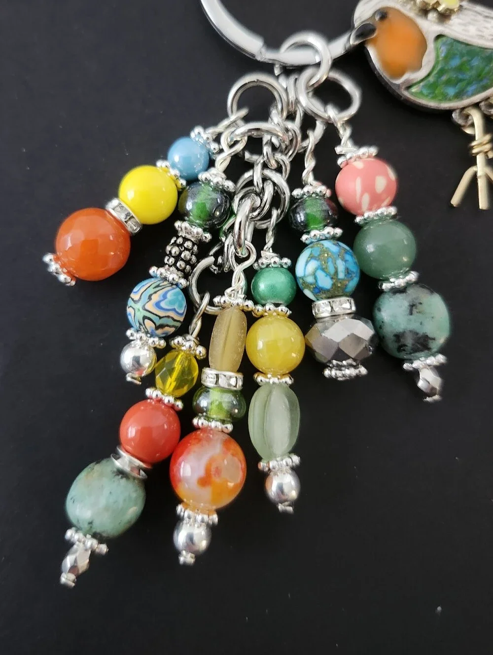 Springtime Bird Purse Charm or Keychain Agate Jasper Aventurine Handcrafted
